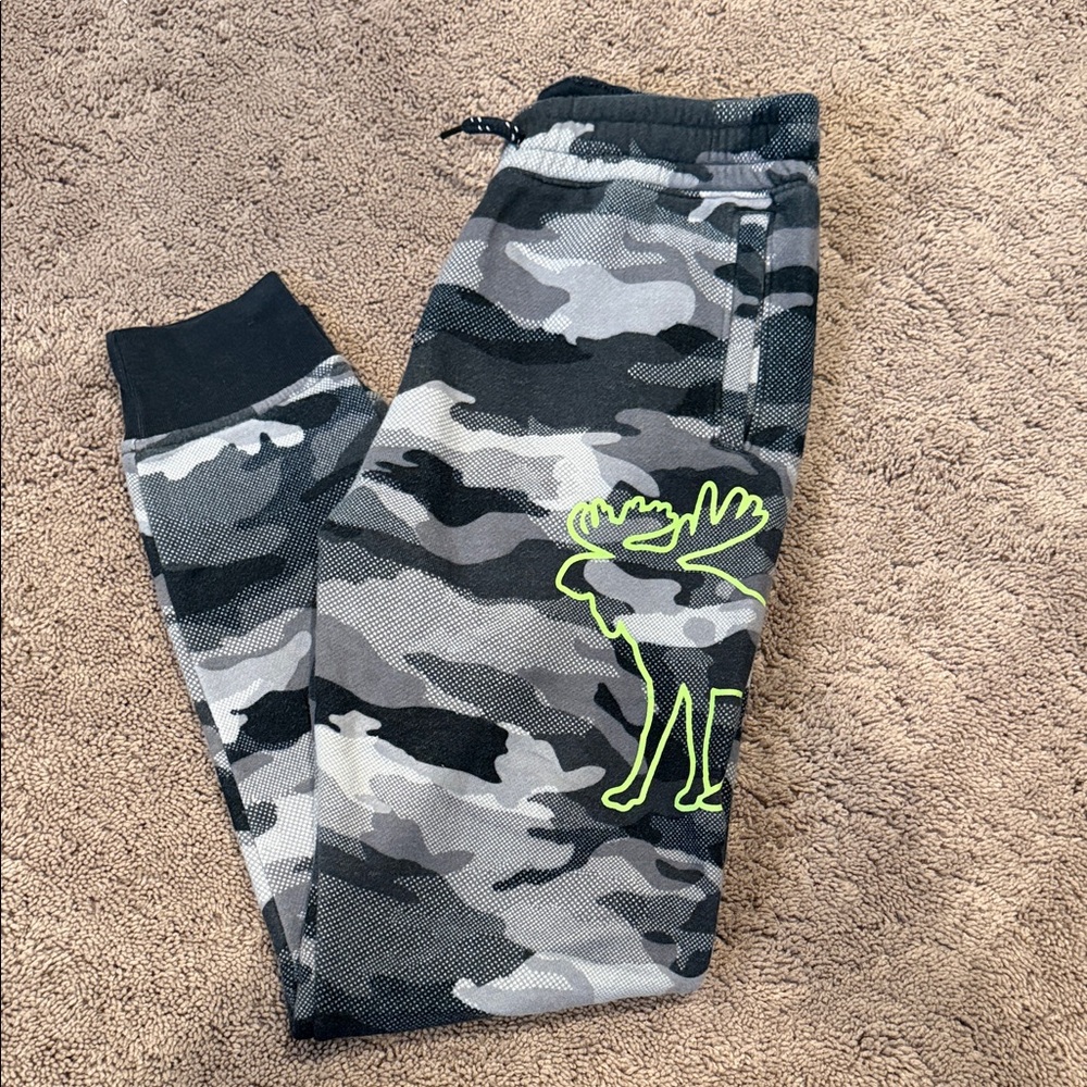 Abercrombie Kids Gray Camo Joggers with Neon Moose